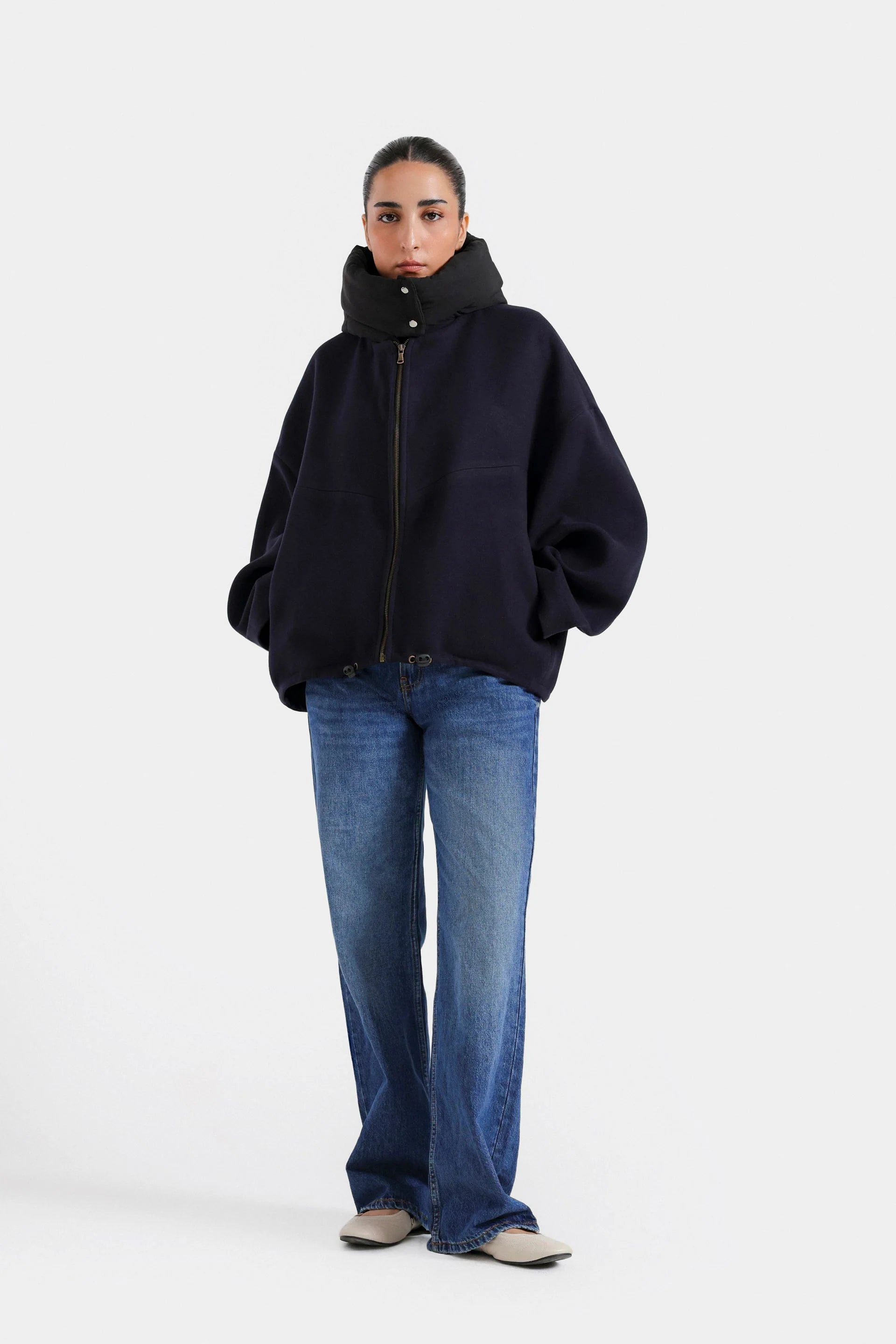 Woolen Zipper Jacket with Hood